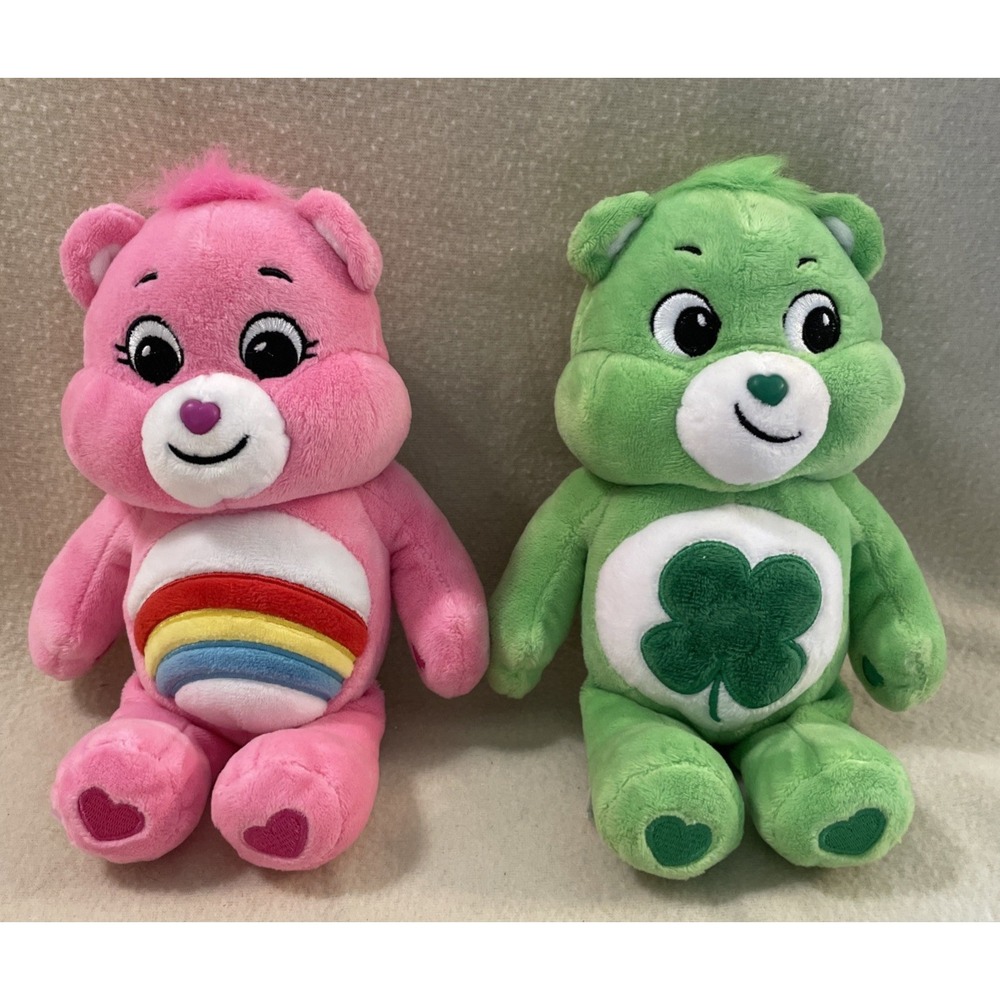 Care Bear Set Good Luck Green Bear And Rainbow Pink Bear Small Stuffed Animals